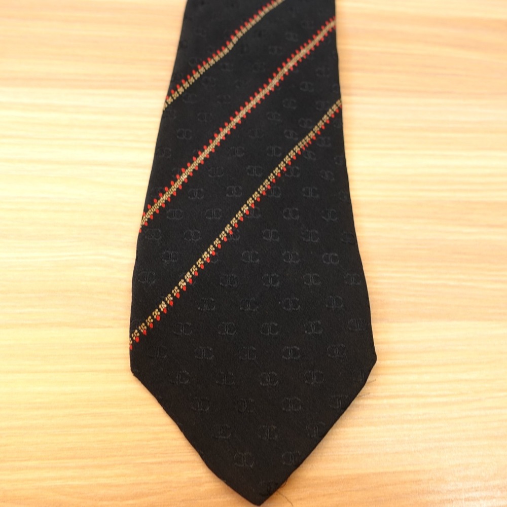 CHANEL Neck Tie Men Black CC Monogram Logo Stripe Silk French Luxury FRANCE $425 - Picture 12 of 16